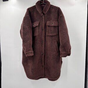 Gap Sherpa Teddy Coat Chocolate Brown Long Size Large Petite